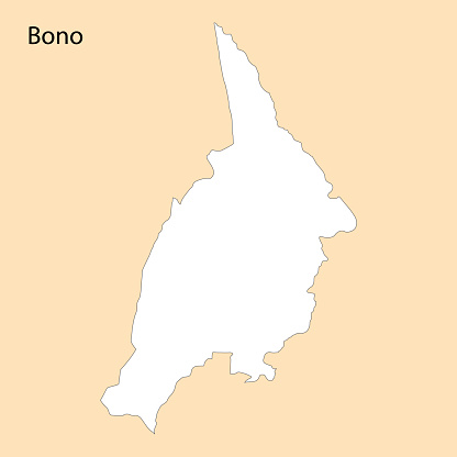 High Quality map of Bono is a region of Ghana, with borders of the districts